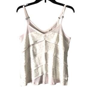 Fossil White Cream Adjustable Strap Rhinestone Lightweight Camisole Y2K Tank Top